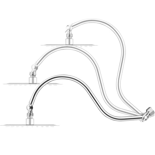 Singing Rain 15 inch Goose Neck Curved Extra Long Adjustable Shower Head Extension Arm With Locking Set Screw Singing Rain Brass Angle Height Adjustable G12 Universal Connector Compatible Chrome Finish - Image 1