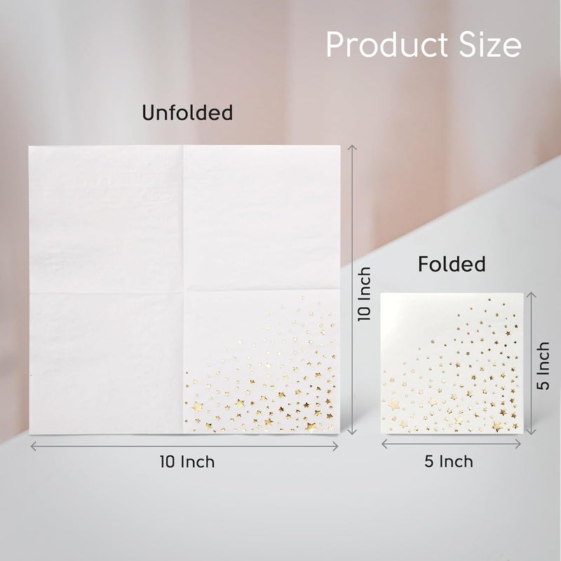 The Essential Concierge 200 Count Gold Star Cocktail Napkins 3Ply Paper 5x5 Inch Gold - Image 3