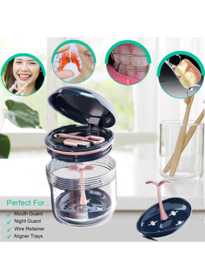 Retainer Case, Denture Bath Cup, Retainer Cleaner Case Box, Night Mouth Guard Case Holder, Storage Soak Container with Drain Tray for Travel Cleaning with Mirror and Brush - Image 3