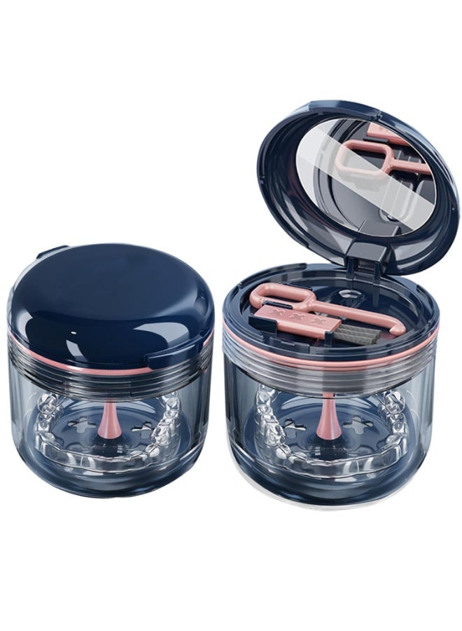 Retainer Case, Denture Bath Cup, Retainer Cleaner Case Box, Night Mouth Guard Case Holder, Storage Soak Container with Drain Tray for Travel Cleaning with Mirror and Brush - Image 1