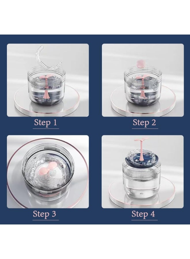 Retainer Case, Denture Bath Cup, Retainer Cleaner Case Box, Night Mouth Guard Case Holder, Storage Soak Container with Drain Tray for Travel Cleaning with Mirror and Brush - Image 4