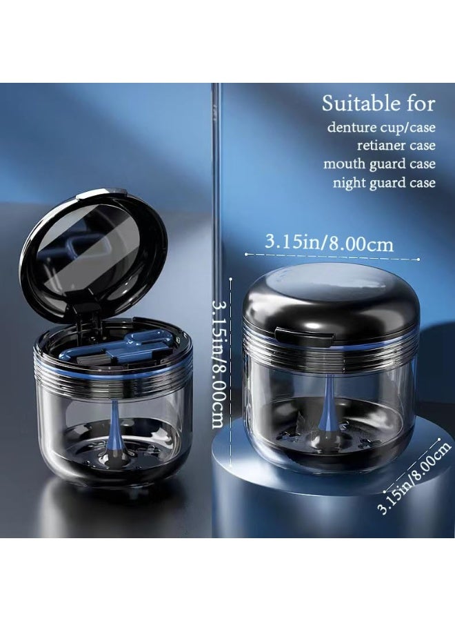 Retainer Case, Denture Bath Cup, Retainer Cleaner Case Box, Night Mouth Guard Case Holder, Storage Soak Container with Drain Tray for Travel Cleaning with Mirror and Brush - Image 2