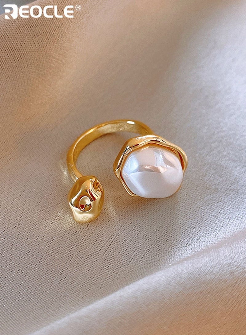 REOCLE Women's Ring Open Adjustable Statement Pearl Band Ring Organic Motif Design for Elegant Daily & Elevated Styling - Image 2
