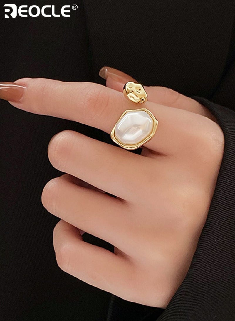 REOCLE Women's Ring Open Adjustable Statement Pearl Band Ring Organic Motif Design for Elegant Daily & Elevated Styling - Image 4