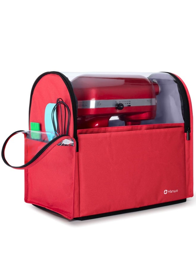 YARWO Visible Stand Mixer Cover Compatible with 6-8 qt KitchenAid Mixer Dust Cover with Multiple Pockets for Extra Kitchen Accessories Red  - Image 1