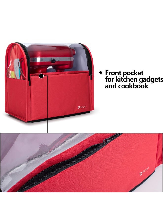 YARWO Visible Stand Mixer Cover Compatible with 6-8 qt KitchenAid Mixer Dust Cover with Multiple Pockets for Extra Kitchen Accessories Red  - Image 4