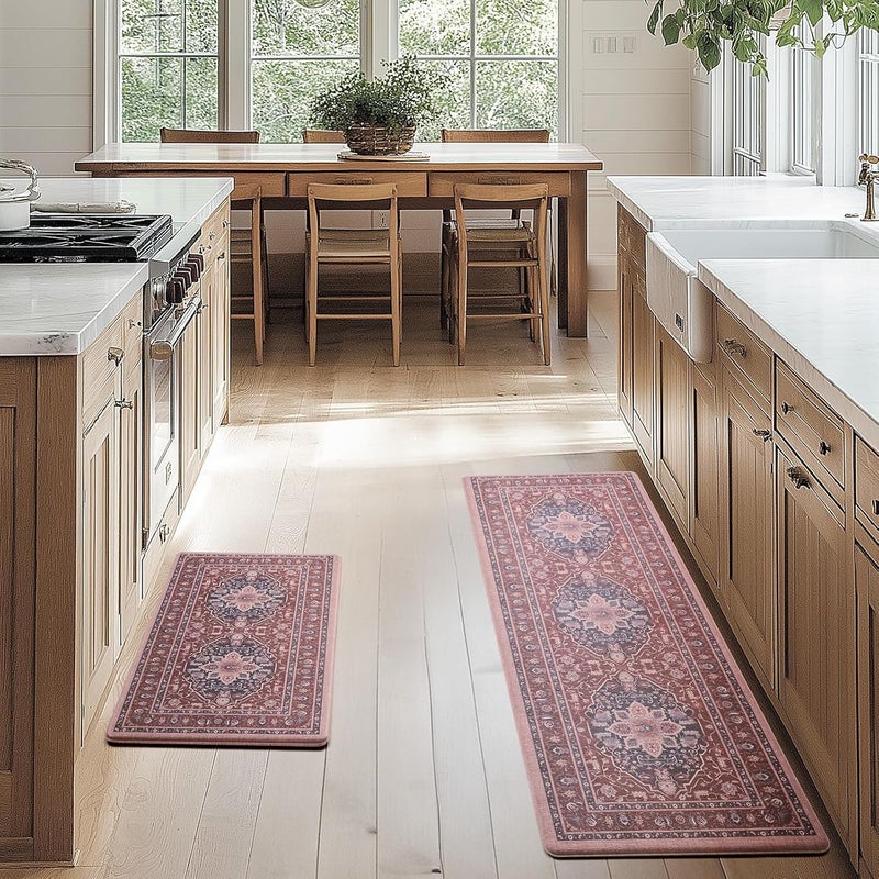 Fresh Mint Anti Fatigue Kitchen Mats Set 2 PCS, Waterproof & Non-Skid Medallion Kitchen Rugs, Cushioned Kitchen Floor Mats for Standing Washable Comfort Kitchen Runners for Lanudry, Office, Sink - Image 2