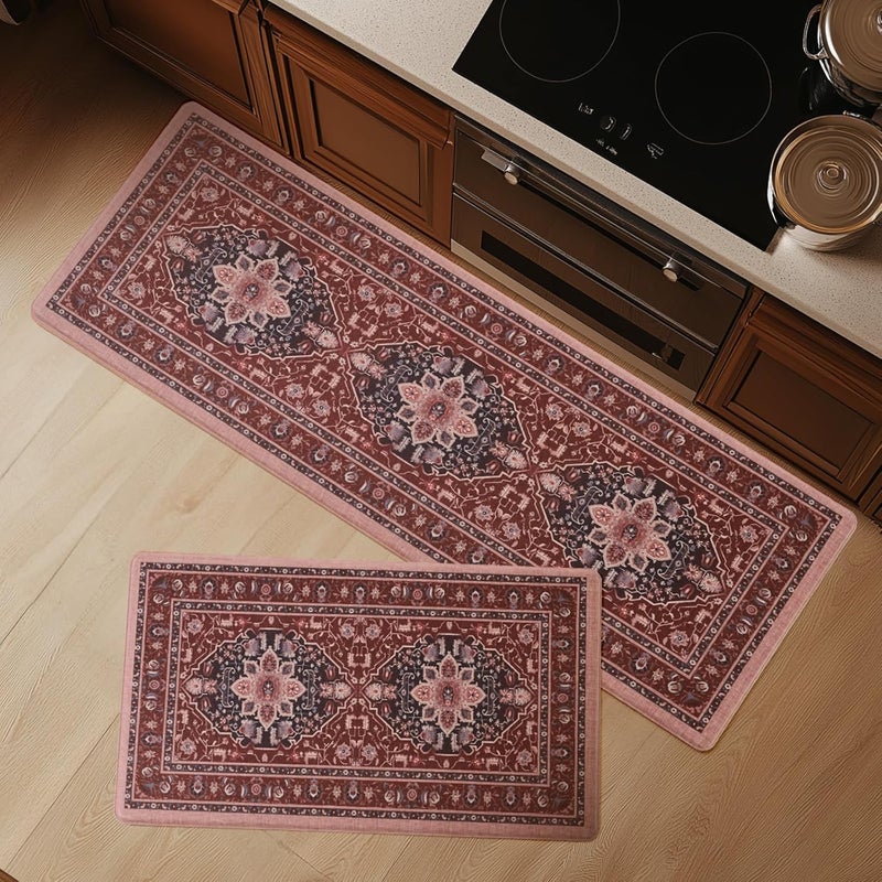 Fresh Mint Anti Fatigue Kitchen Mats Set 2 PCS, Waterproof & Non-Skid Medallion Kitchen Rugs, Cushioned Kitchen Floor Mats for Standing Washable Comfort Kitchen Runners for Lanudry, Office, Sink - Image 1