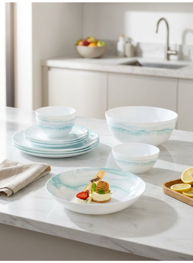 Luminarc Opulensa 25 Piece Dinner Set includes 6x25cm Dinner Plates, 6x20.5cm Soup Plates, 6x20cm Dessert Plates, 6x12cm Soup Bowls, 1x21cm Salad Bowl, Tempered High Quality Glass, Chip resistant, Microwave Safe - Image 2