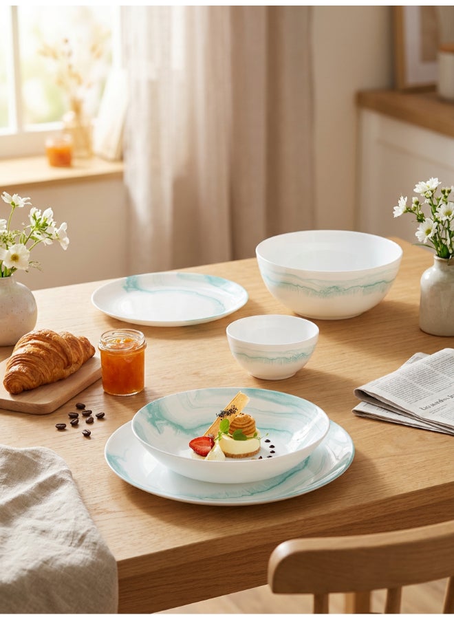 Luminarc Opulensa 25 Piece Dinner Set includes 6x25cm Dinner Plates, 6x20.5cm Soup Plates, 6x20cm Dessert Plates, 6x12cm Soup Bowls, 1x21cm Salad Bowl, Tempered High Quality Glass, Chip resistant, Microwave Safe - Image 3