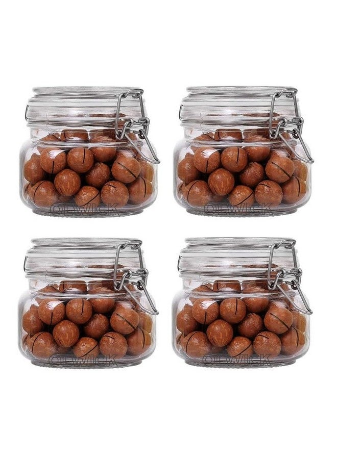 OLWICK® 4 Pcs Air Tight Glass Storage Containers with Steel Clamp Lid and Silicon Seal/Glass Jars/Kitchen Storage Containers/Cookie Jar (Square, 500 ml) - Image 1