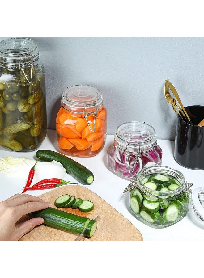 OLWICK® 4 Pcs Air Tight Glass Storage Containers with Steel Clamp Lid and Silicon Seal/Glass Jars/Kitchen Storage Containers/Cookie Jar (Square, 500 ml) - Image 3