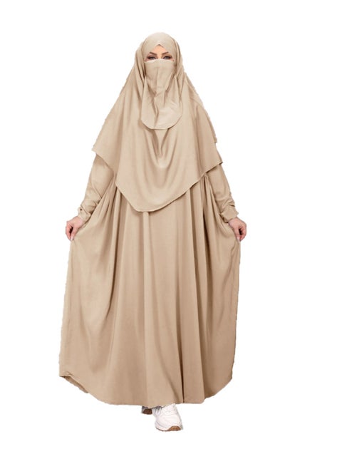 Plain abaya, royal crepe material, with veil, one size, can be worn up to 100 kilos for women GAMAL SONS FOR ABAYA 4028