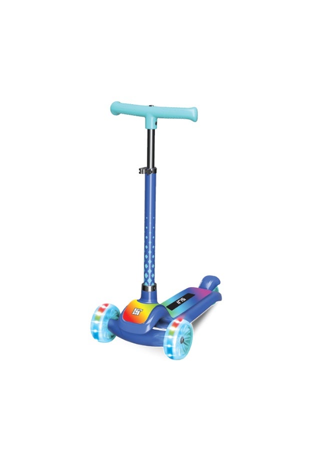 LiT Iris 3-Wheel Scooter – Lean-to-Steer Design with LED Light-Up Deck & Wheels, Adjustable Handlebar, Wide Anti-Slip Deck, Smooth PU Wheels with ABEC-7 Bearings, Foldable Kids Scooter for Ages 3–8, LT-7010-BLU