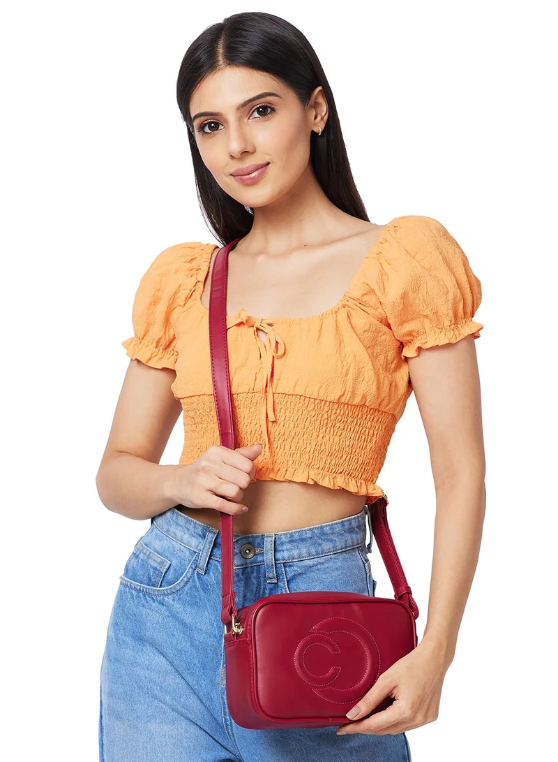 CAPRESE Caprese Dora Solid Burgundy Faux Leather Medium Sling Bag