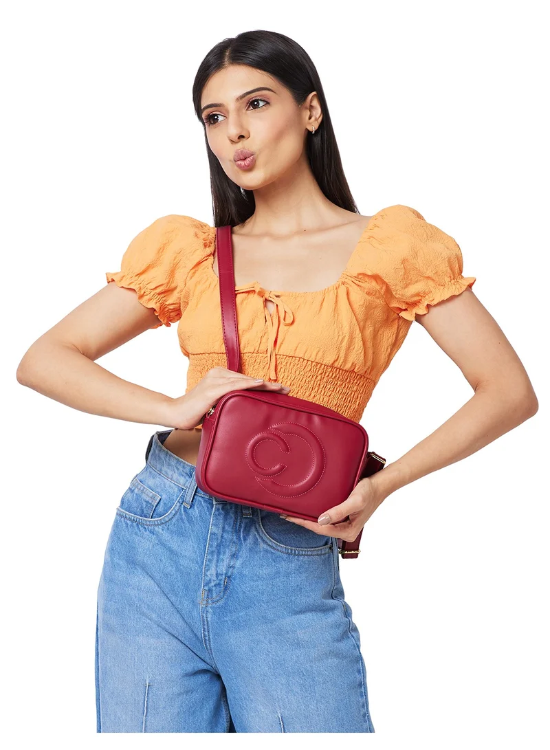 CAPRESE Caprese Dora Solid Burgundy Faux Leather Medium Sling Bag