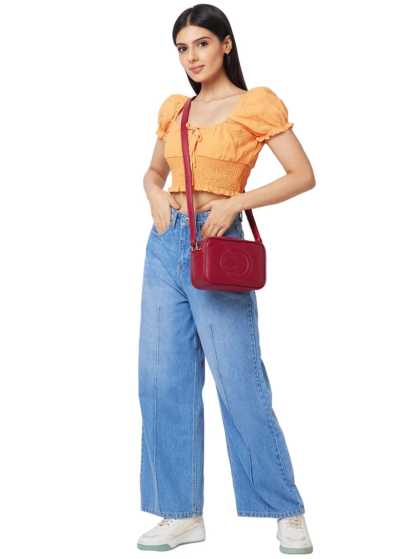 CAPRESE Caprese Dora Solid Burgundy Faux Leather Medium Sling Bag