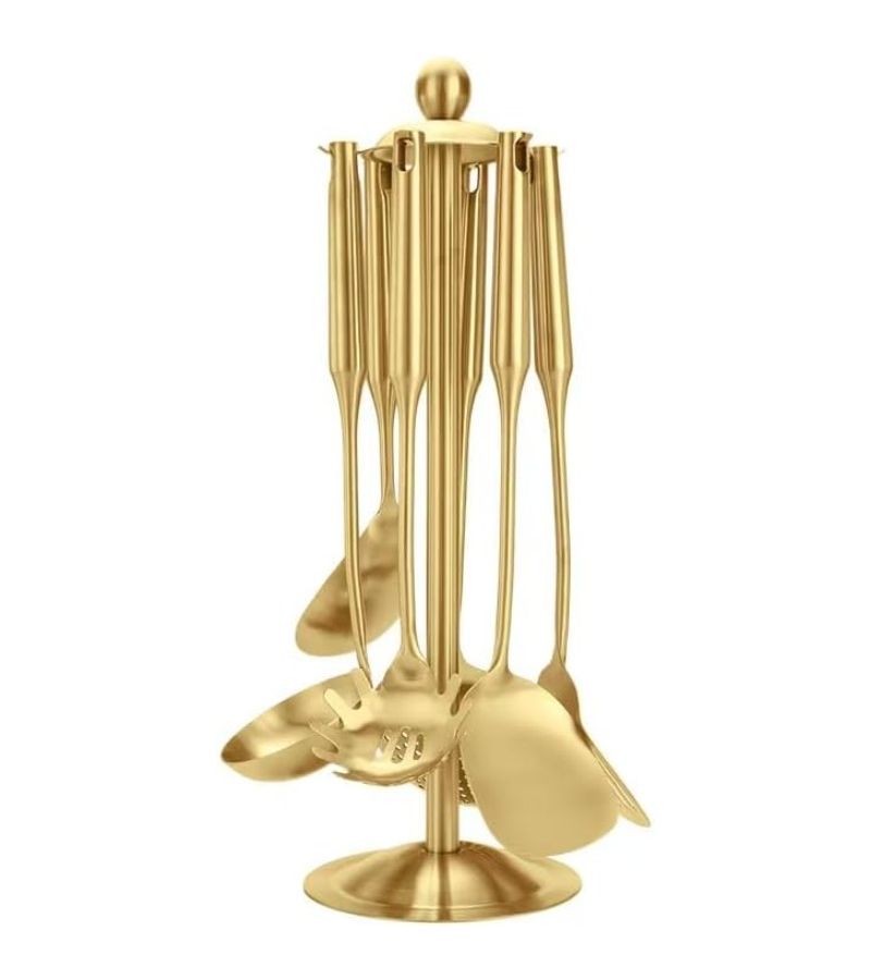 Premium 7pcs Golden Kitchen Utensil Set With Stand Stainless Steel Cooking Tools - Image 1
