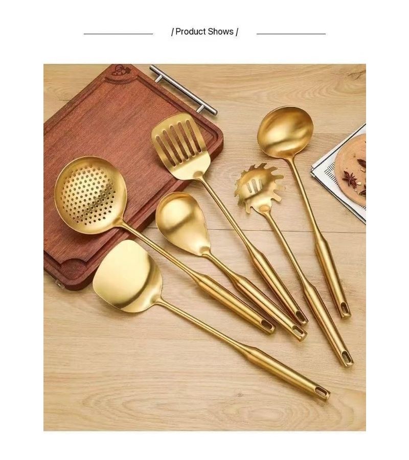Premium 7pcs Golden Kitchen Utensil Set With Stand Stainless Steel Cooking Tools - Image 2