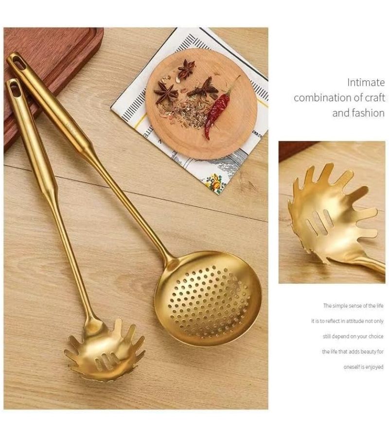 Premium 7pcs Golden Kitchen Utensil Set With Stand Stainless Steel Cooking Tools - Image 5