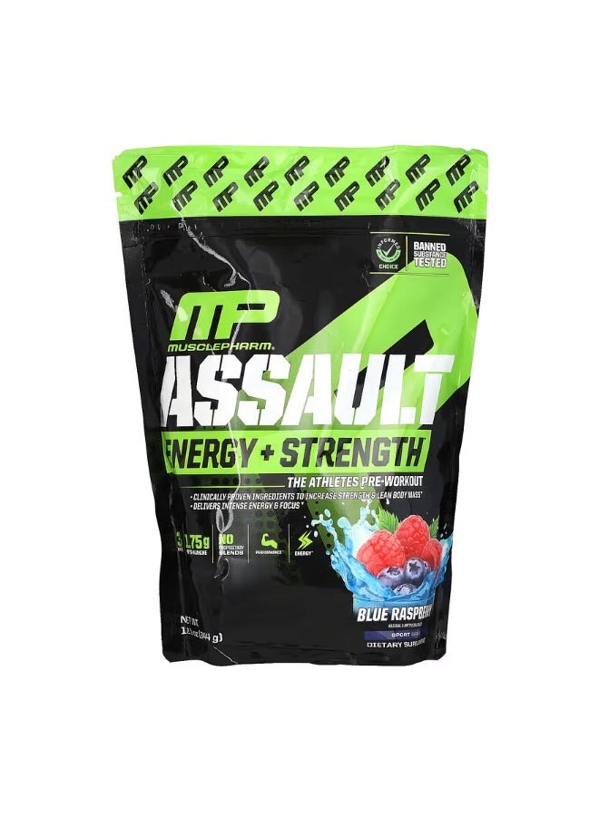 MusclePharm Assault Energy  Strength Pre Workout Blue Raspberry 12.1 oz 344 g - Image 1