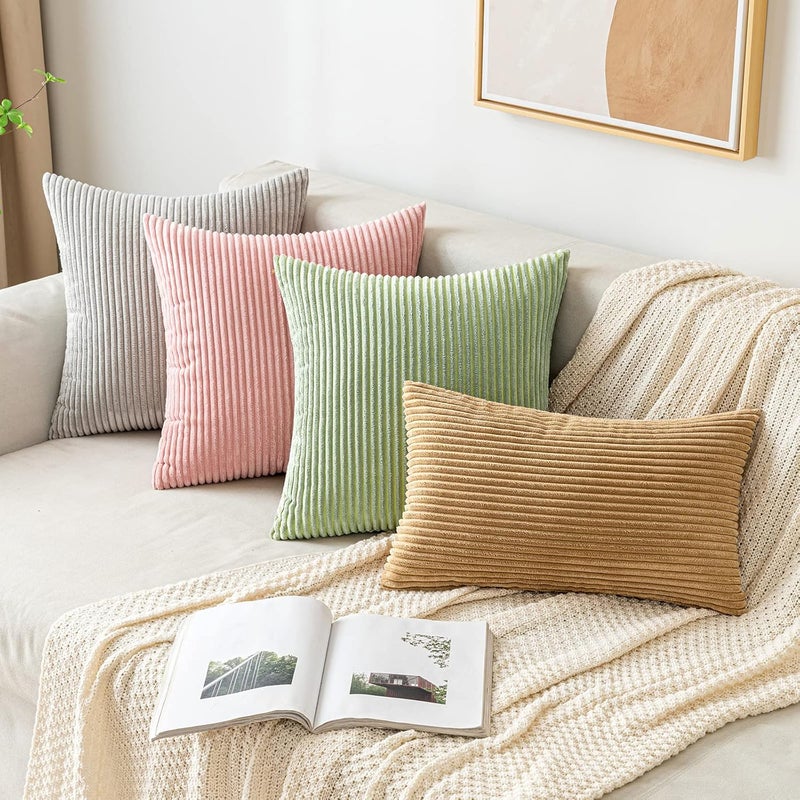 EMEMA Decorative Corduroy Cushion Cover for Sofa, Soft Pillowcase for Home, Living Room, Bedroom, Bed, Click, 50 x 50 cm, Set of 2 Green Polka Dots - Image 4