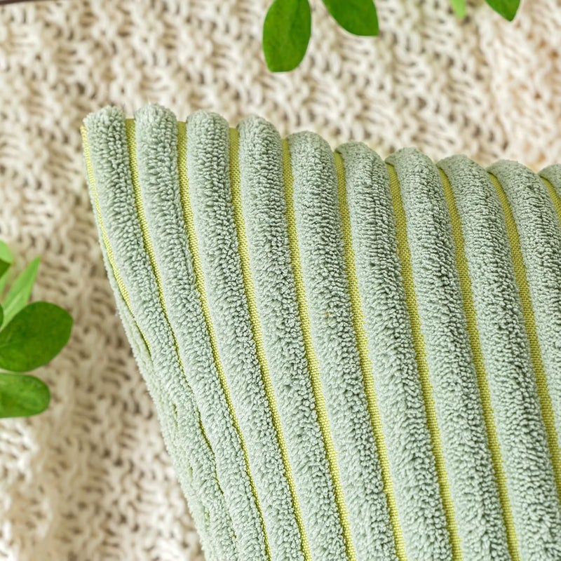 EMEMA Decorative Corduroy Cushion Cover for Sofa, Soft Pillowcase for Home, Living Room, Bedroom, Bed, Click, 50 x 50 cm, Set of 2 Green Polka Dots - Image 2