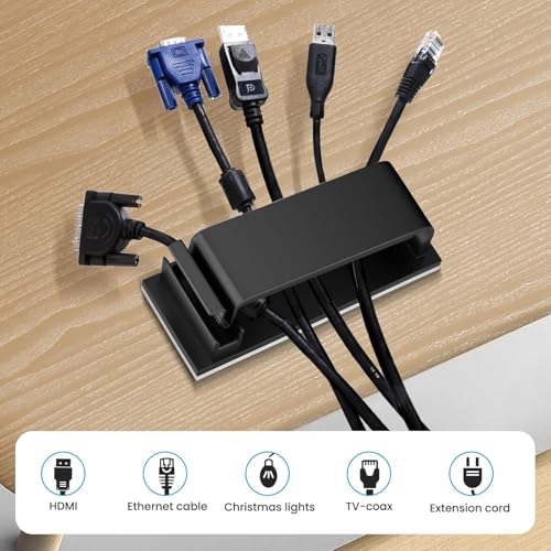 INOVERA (LABEL) 20 Pieces Cable Management Clips - Wire Organizer Cord Holder Clip with 3M Adhesive Foam for Desktop Tv Pc Cables Office Home (Black) - Image 3