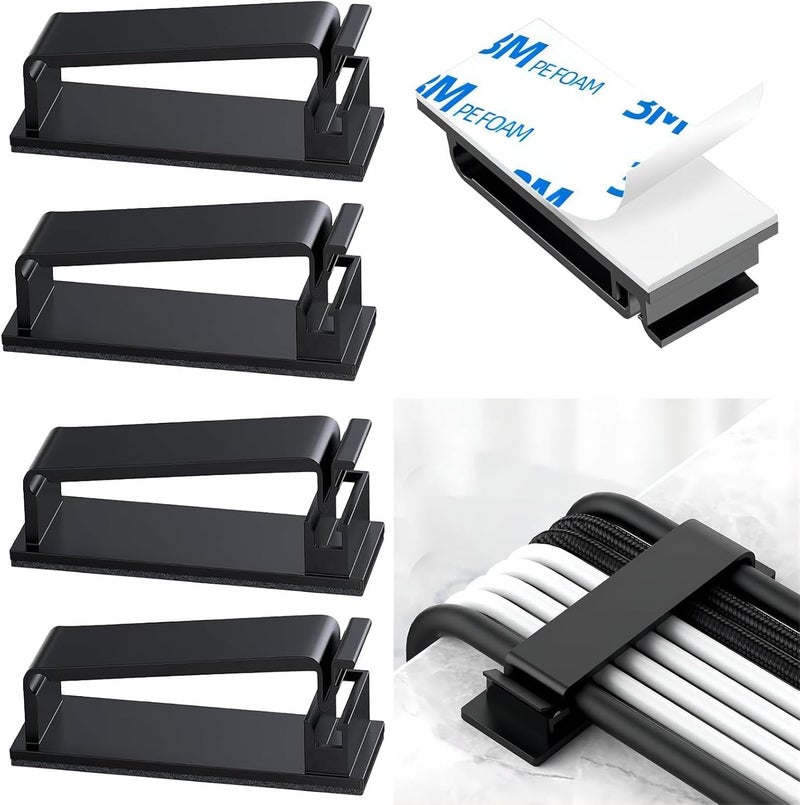 INOVERA (LABEL) 20 Pieces Cable Management Clips - Wire Organizer Cord Holder Clip with 3M Adhesive Foam for Desktop Tv Pc Cables Office Home (Black) - Image 1