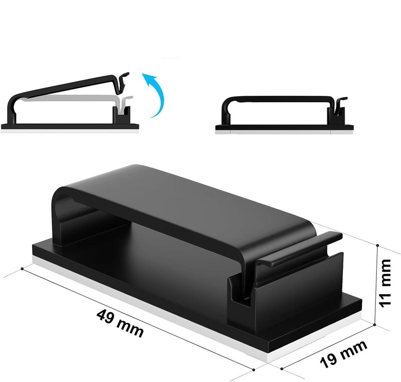 INOVERA (LABEL) 20 Pieces Cable Management Clips - Wire Organizer Cord Holder Clip with 3M Adhesive Foam for Desktop Tv Pc Cables Office Home (Black) - Image 2