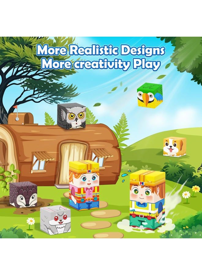Matchtiles Magnetic Blocks, 100PCS Magnetic Building Blocks Magnet Cube Toys Stacking, Build Forest World Set, STEM Montessori Sensory Toys for Kids Boys Girls Age 3 4 5 6 7 8 9 10 Easter Birthday Gifts - Image 4