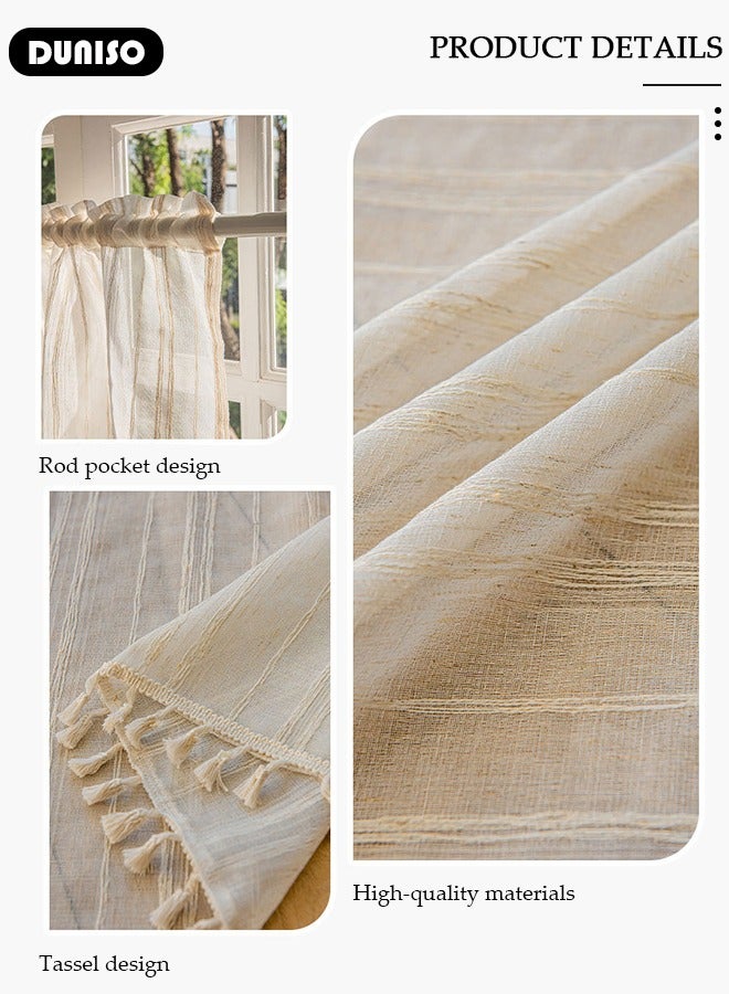 DUNISO Fringed Short Curtains, Country House Bistro Curtain,Breathable Light Filtering Semi Sheer Kitchen Curtains,Rod Pocket Curtains for Café, Kitchen, Living Room and Decoration - Image 2