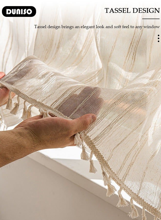 DUNISO Fringed Short Curtains, Country House Bistro Curtain,Breathable Light Filtering Semi Sheer Kitchen Curtains,Rod Pocket Curtains for Café, Kitchen, Living Room and Decoration - Image 3