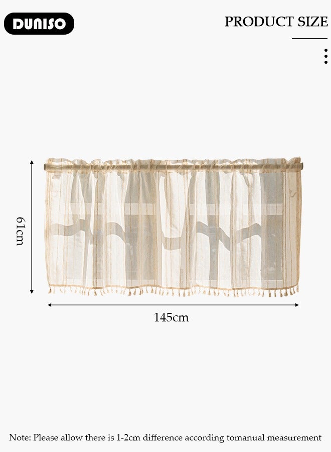 DUNISO Fringed Short Curtains, Country House Bistro Curtain,Breathable Light Filtering Semi Sheer Kitchen Curtains,Rod Pocket Curtains for Café, Kitchen, Living Room and Decoration - Image 4