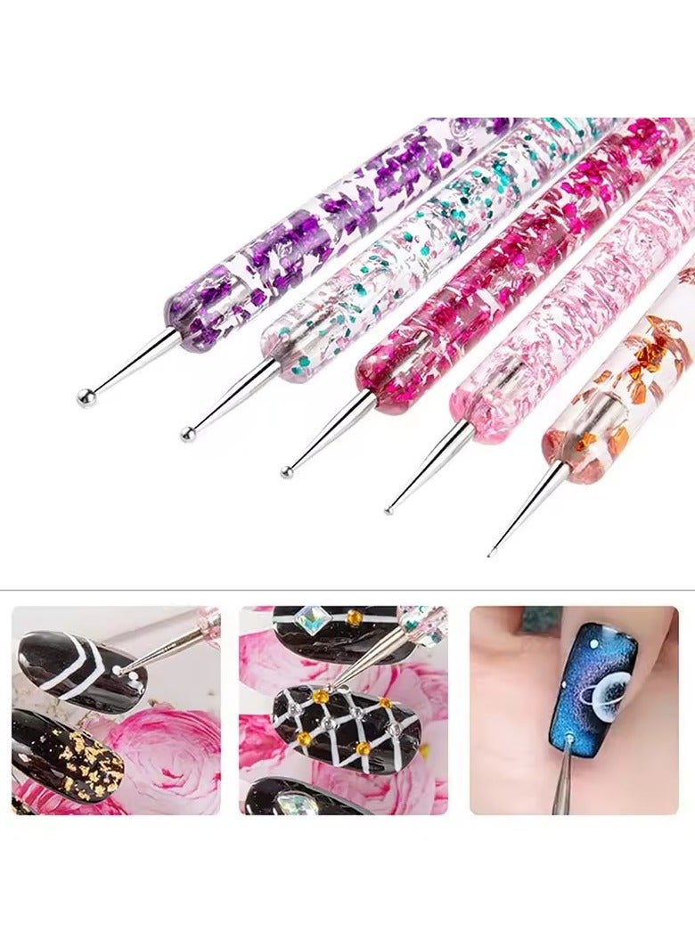 Goolsky 5pcs/Set Dual-Ended Nail Art Dotting Pen With Rhinestones Handle 3D UV Gel Liner Flower Pattern Drawing Painting Brush Tool Kits - Image 1