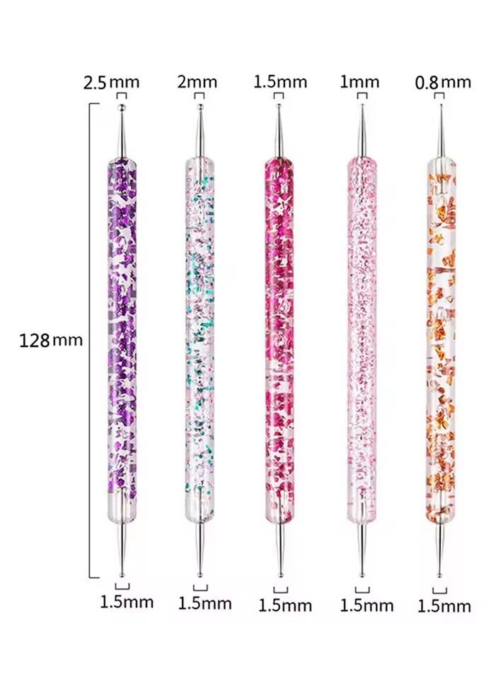 Goolsky 5pcs/Set Dual-Ended Nail Art Dotting Pen With Rhinestones Handle 3D UV Gel Liner Flower Pattern Drawing Painting Brush Tool Kits - Image 2