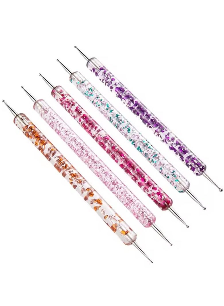 Goolsky 5pcs/Set Dual-Ended Nail Art Dotting Pen With Rhinestones Handle 3D UV Gel Liner Flower Pattern Drawing Painting Brush Tool Kits - Image 3