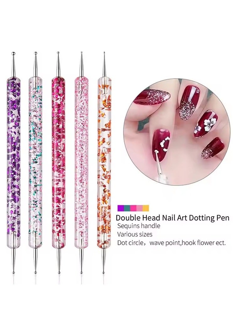 Goolsky 5pcs/Set Dual-Ended Nail Art Dotting Pen With Rhinestones Handle 3D UV Gel Liner Flower Pattern Drawing Painting Brush Tool Kits - Image 5