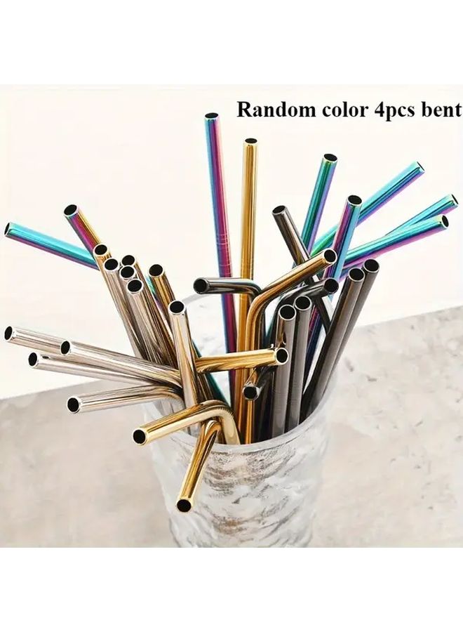 Random Color 4pcs Bent Heavy Duty 304 Stainless Steel Reusable Drinking Straws With Cleaning Brush - Image 2
