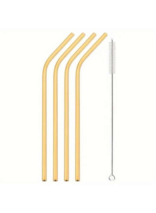 Random Color 4pcs Bent Heavy Duty 304 Stainless Steel Reusable Drinking Straws With Cleaning Brush - Image 4