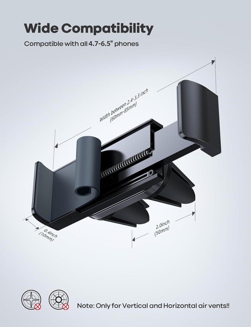 Lamicall Car Cell Phone Mount, Air Vent Clip Holder, Universal Stand Hands Free Cradle Compatible with Phone 12 Mini 11 Pro Xs Xs Max Xr X 8 7 6 6s Plus SE and Other 4.7-6.5'' Smartphones - Gray - Image 5
