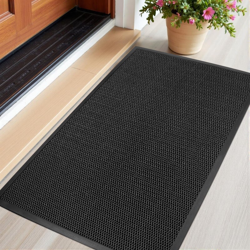 Azadx Indoor Outdoor Door Mat 23"x 35" Doormat for Entry Heavy Duty Front Door Mat Stretch Mesh Dirt Trapper Welcome Doormats Non-Slip Backing Entrance Mats for Home Commercial Floor Mats, Black Grey - Image 1