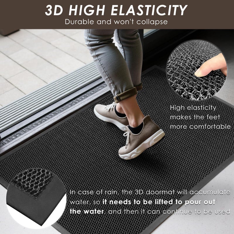 Azadx Indoor Outdoor Door Mat 23"x 35" Doormat for Entry Heavy Duty Front Door Mat Stretch Mesh Dirt Trapper Welcome Doormats Non-Slip Backing Entrance Mats for Home Commercial Floor Mats, Black Grey - Image 2