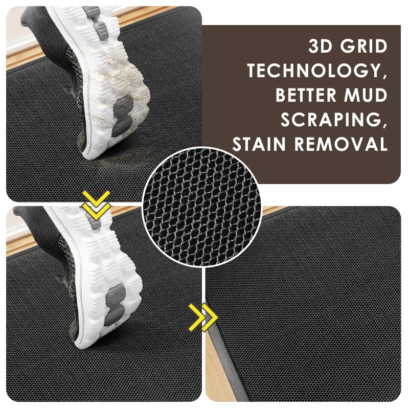 Azadx Indoor Outdoor Door Mat 23"x 35" Doormat for Entry Heavy Duty Front Door Mat Stretch Mesh Dirt Trapper Welcome Doormats Non-Slip Backing Entrance Mats for Home Commercial Floor Mats, Black Grey - Image 4
