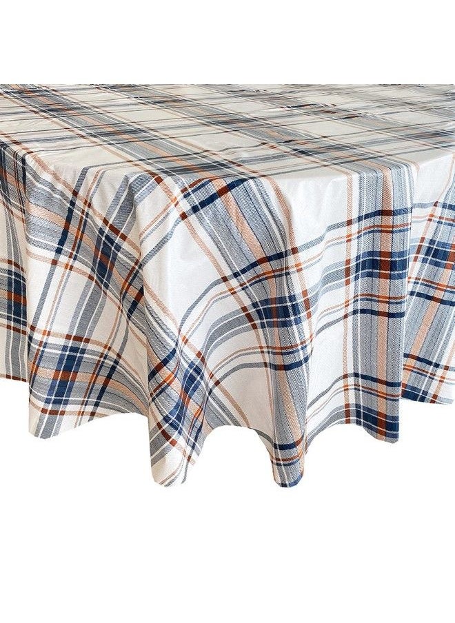 Newbridge - Blue Rustic Mountain Plaid Vinyl Flannel Backed Tablecloth Stonewashed Blue And Rust Country Plaid Easy Care Vinyl Tablecloth 70” Round - Image 1
