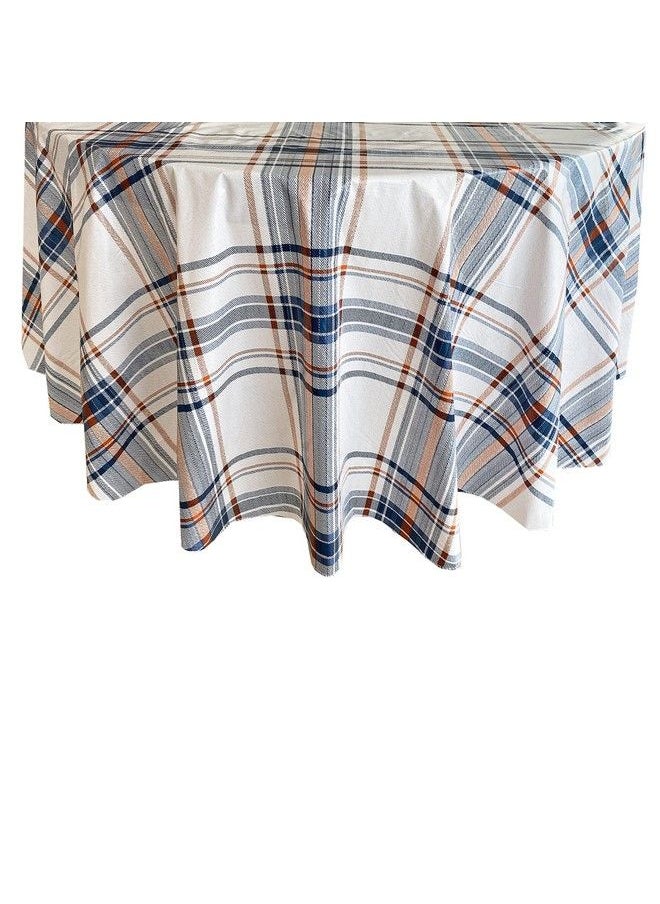 Newbridge - Blue Rustic Mountain Plaid Vinyl Flannel Backed Tablecloth Stonewashed Blue And Rust Country Plaid Easy Care Vinyl Tablecloth 70” Round - Image 1