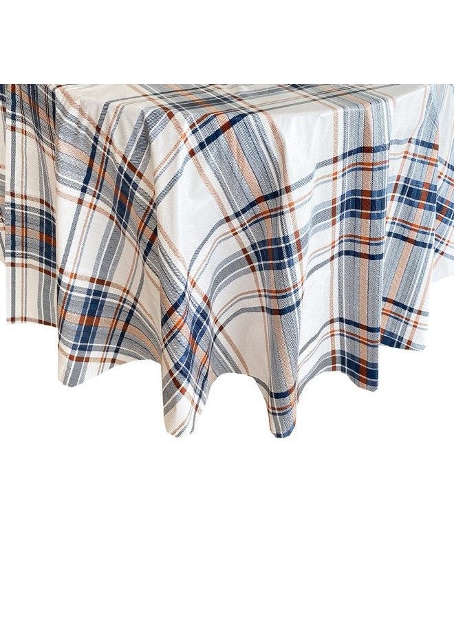 Newbridge - Blue Rustic Mountain Plaid Vinyl Flannel Backed Tablecloth Stonewashed Blue And Rust Country Plaid Easy Care Vinyl Tablecloth 70” Round - Image 1