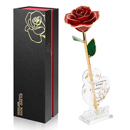 Anthonic Gold Dipped Infinity Rose Last Forever Flower Decor, Birthday Gift for Women in Her Birthday Mothers Day, Resin Preserved Rose | Anniversary Present for Mom (Red) - Image 1