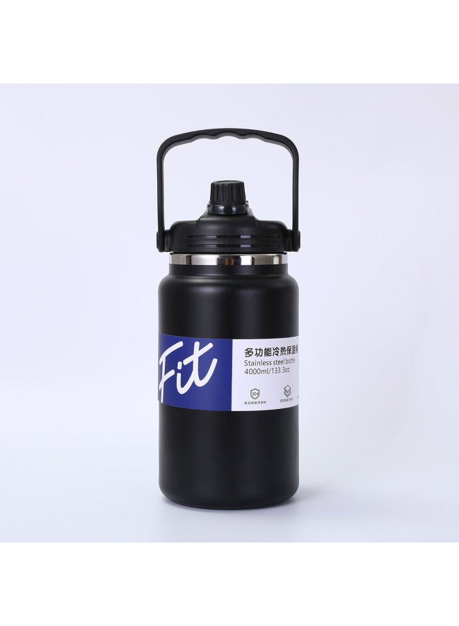Black Large Capacity Portable Thermos Pot 304 Stainless Steel Vacuum Sports Kettle Outdoor Travel Accompanial Cup