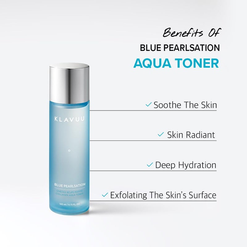 Klavuu Blue PEARLSATION ONE Day 8 Cups Marine Collagen Aqua Toner - Deeply Hydrating & Soothing for Skin Radiance, Non-Sticky Formula for All Day Comfort and Refreshment â€“ 4.73 floz - Image 3